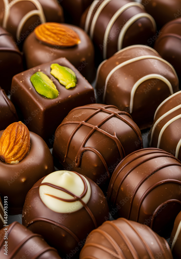 Fototapeta premium Super Closeup Belgian Pralines Intricate Details Glossy Textures