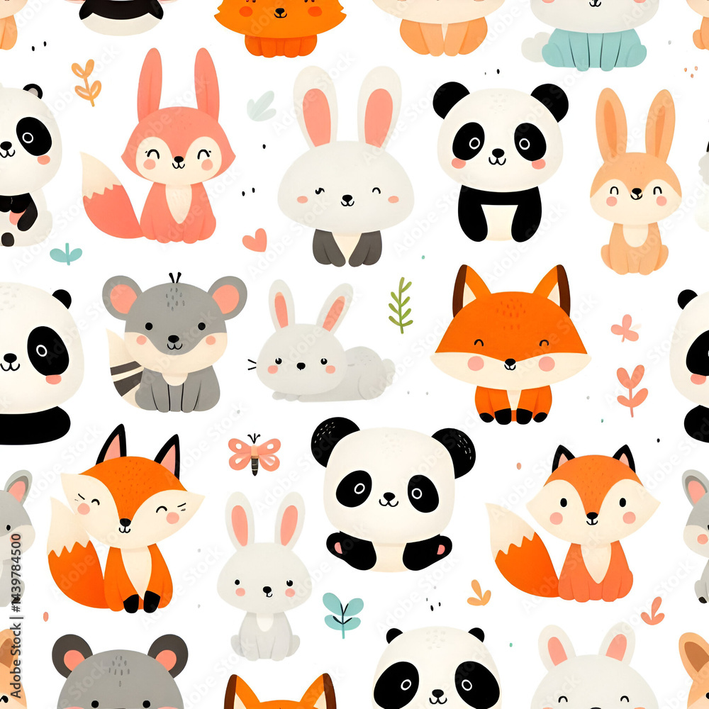 Obraz premium Seamless Pattern of Cute Baby Animals for Children's Design