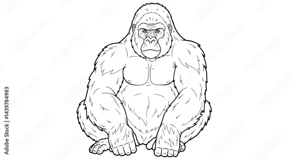 Fototapeta premium Strong Gorilla Sitting Pose Design for Mindful Adult Coloring