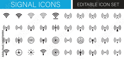 Set of Iconic Wireless Signal and Network Connectivity Designs
