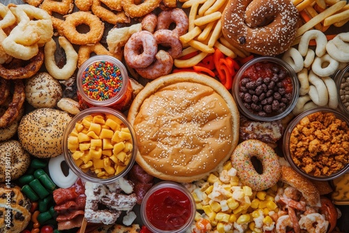 Variety of unhealthy processed foods