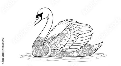 Elegant Swan Bold Lines Adult Coloring Page White Background