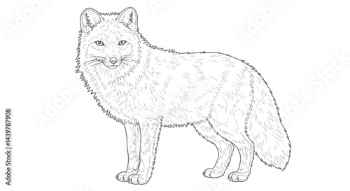 Beautiful Arctic Fox in Winter Snow Landscape Adult Coloring Design