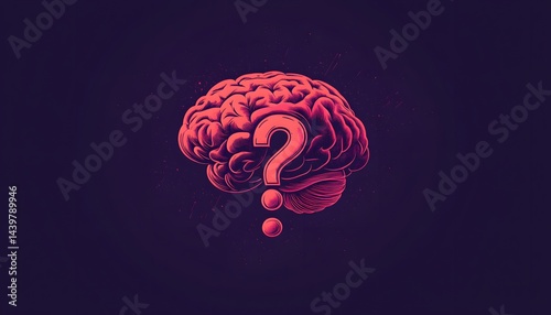 A stylized brain illustration with a question mark icon displayed