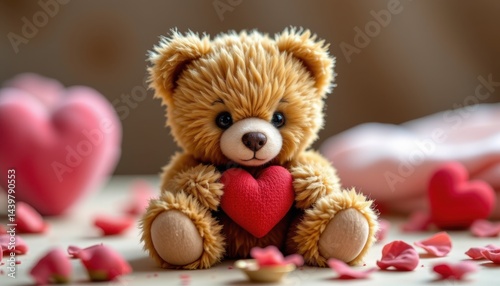 adorable fluffy teddy bear captured in tilt shift miniature playful pose