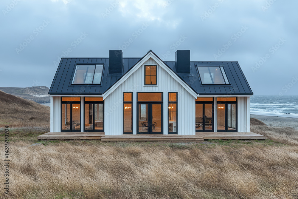 Modern Architecture Cover Featuring Three White Gable Farmhouses Modern Architecture Cover Featuring Three White Gable Farmhouses