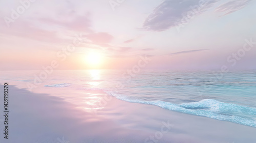 Pink Sunset Beach: Serene Ocean Waves and Soft Light