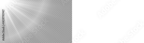 Vector transparent sunlight with sun glare. Overlay, Sun rays and glare, Sun, sunrays, light transitions, lens flare, light leaks and glare in PNG format. PNG sunlight flare. Golden flash and glare. 