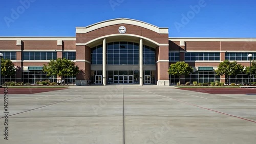 Modern school building exterior on sunny day