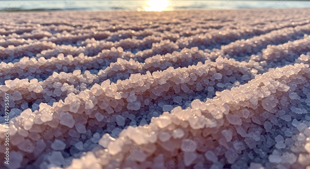 Fototapeta premium Stunning Pink Salt Crystals Glistening at Sunset on a Beach
