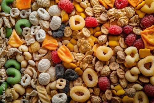 Colorful mix of dried breakfast food
