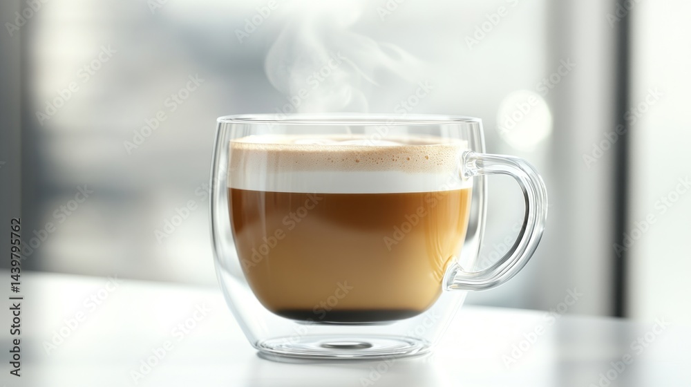 Steaming latte in a double-walled glass cup Steaming latte in a double-walled glass cup