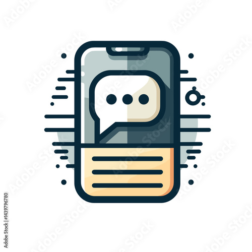 Messaging app illustration, digital communication mood, tech design, on white background, copy space