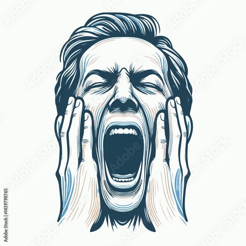 Intense Scream: An emotive artistic depiction of a person in a moment of raw, intense scream. The graphic captures a peak of strong emotion.