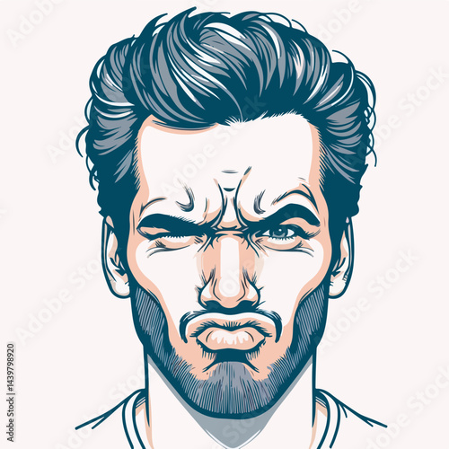 Intrigued Expression Portrait: A striking portrait of a man with a furrowed brow and winking eye, showcasing an expression of skepticism, amusement, or playful challenge.
