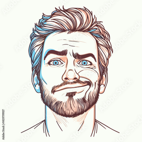 Intriguing Glance: A digitally crafted portrait captures a man with a quizzical expression, hinting at curiosity and contemplation in a vibrant digital portrait. 