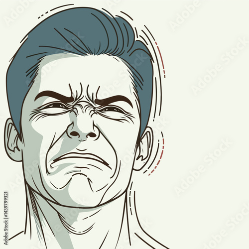 An Expression of Disgust: An emotive illustration of a man conveys a moment of intense distaste, featuring a grimacing face that vividly captures his inner turmoil and disapproval.
