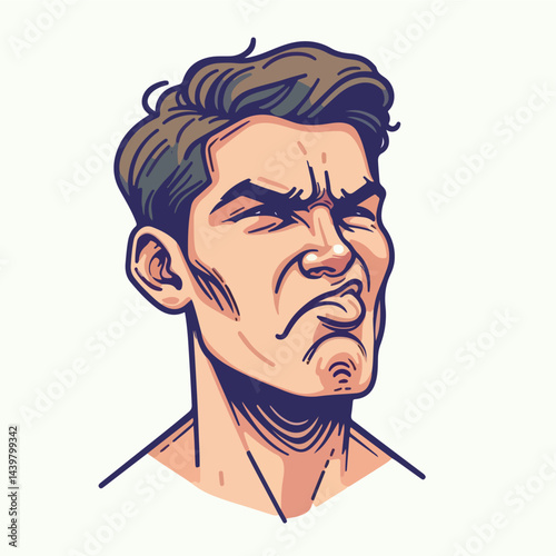 Frustrated Man Portrait: A dynamic illustration of a man exhibiting pure frustration and discontent. Featuring a detailed and expressive portrayal of negative emotion.