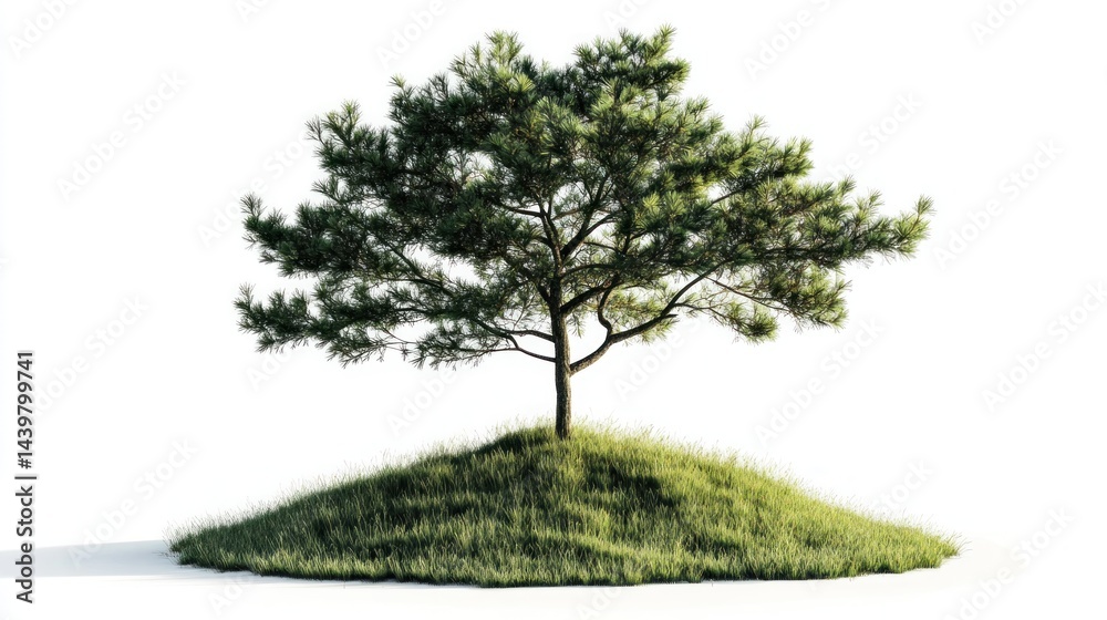 Obraz premium Isolated pine tree on grassy mound (2)