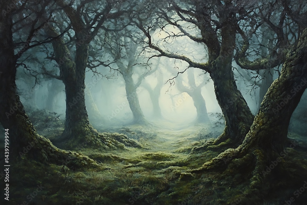 Fototapeta premium an oil painting of fog in forest