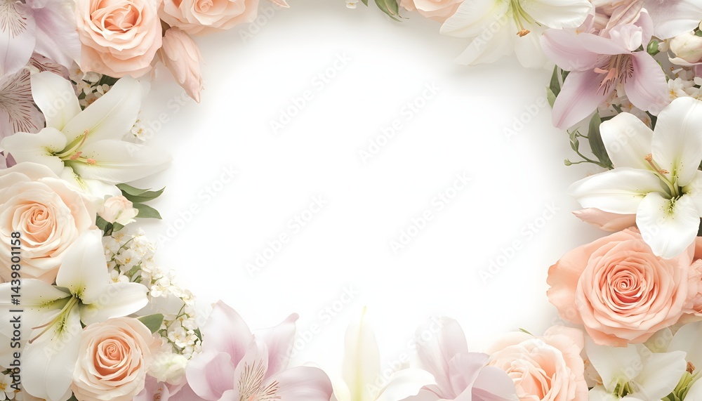 A beautiful floral frame composed of different flower types