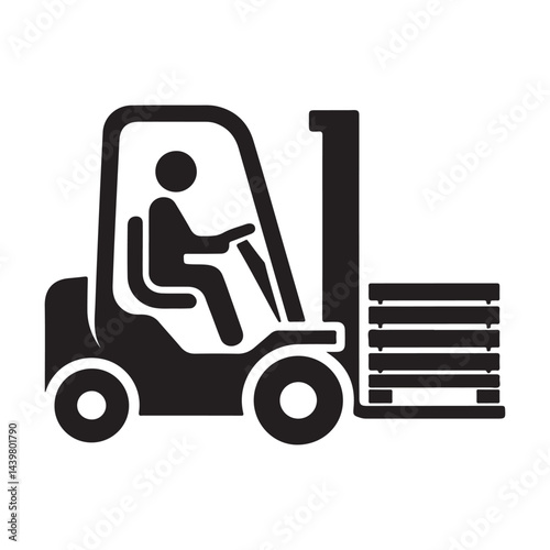 Forklift Operator Icon Black and White Silhouette