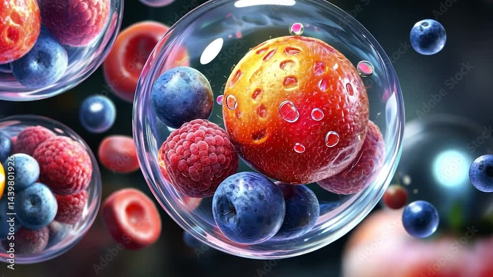 Fruit Cells in Transparent Bubbles