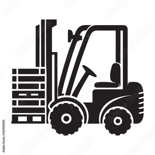 Black Silhouette of Forklift Truck Carrying Pallet