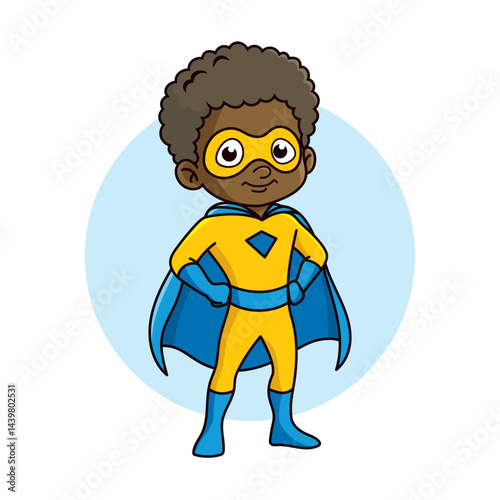 Superhero child cartoon character Vector illustration design