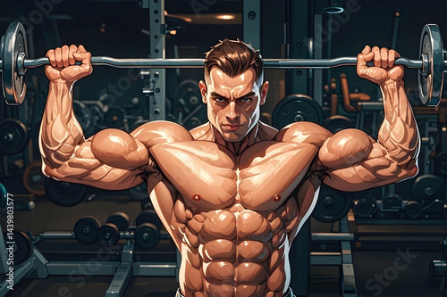 illustration bodybuilder's hands are lifting a barbel high resolution image, blurred background ai generated
