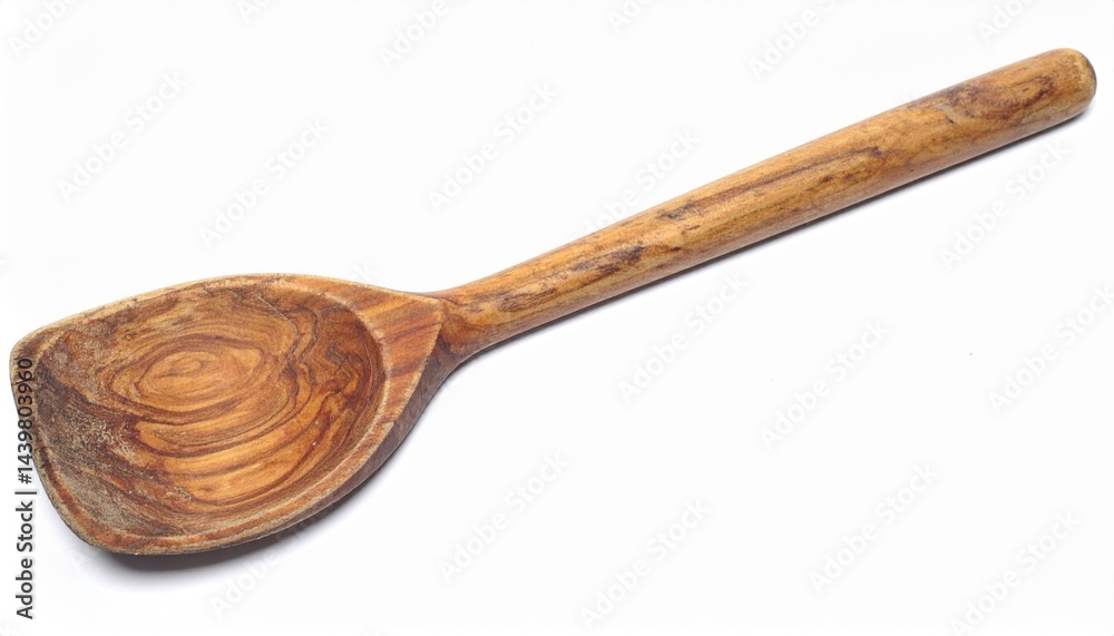 Rustic Wooden Spoon for Home Cooking on Isolated White Background
