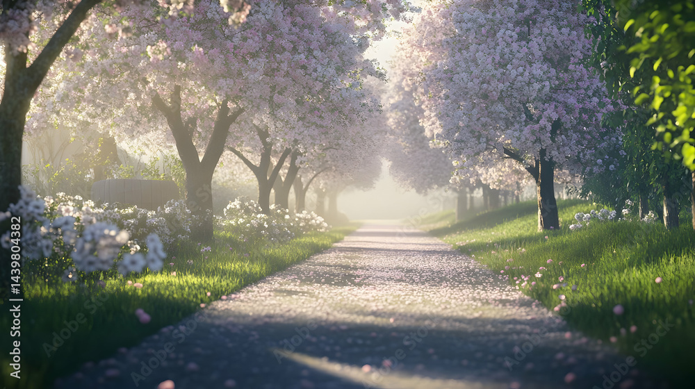 Obraz premium Scenic Spring Path: Walk among Cherry Blossoms