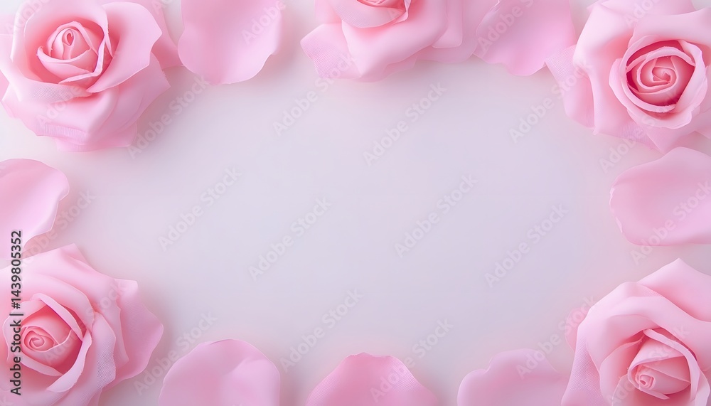 Pink Roses And Petals Arranged Around A Blank Space