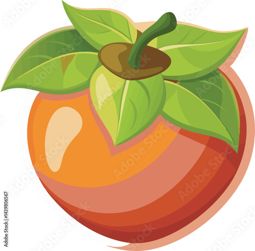 A vibrant vector art illustration showcasing a beautiful, ripe persimmon fruit with rich colors, realistic details, and artistic elegance.