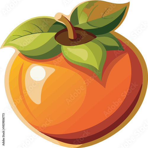 A vibrant vector art illustration showcasing a beautiful, ripe persimmon fruit with rich colors, realistic details, and artistic elegance.