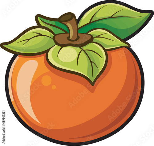 A vibrant vector art illustration showcasing a beautiful, ripe persimmon fruit with rich colors, realistic details, and artistic elegance.