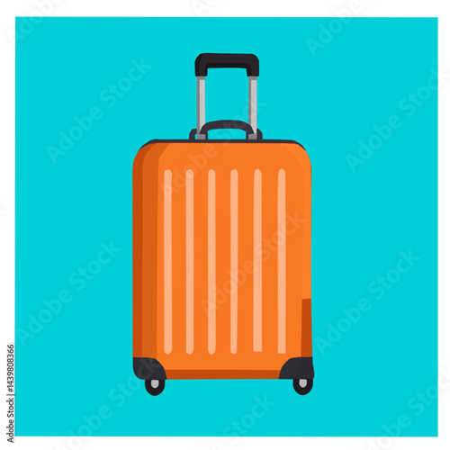 Vector of an orange wheeled suitcase for travel and vacation