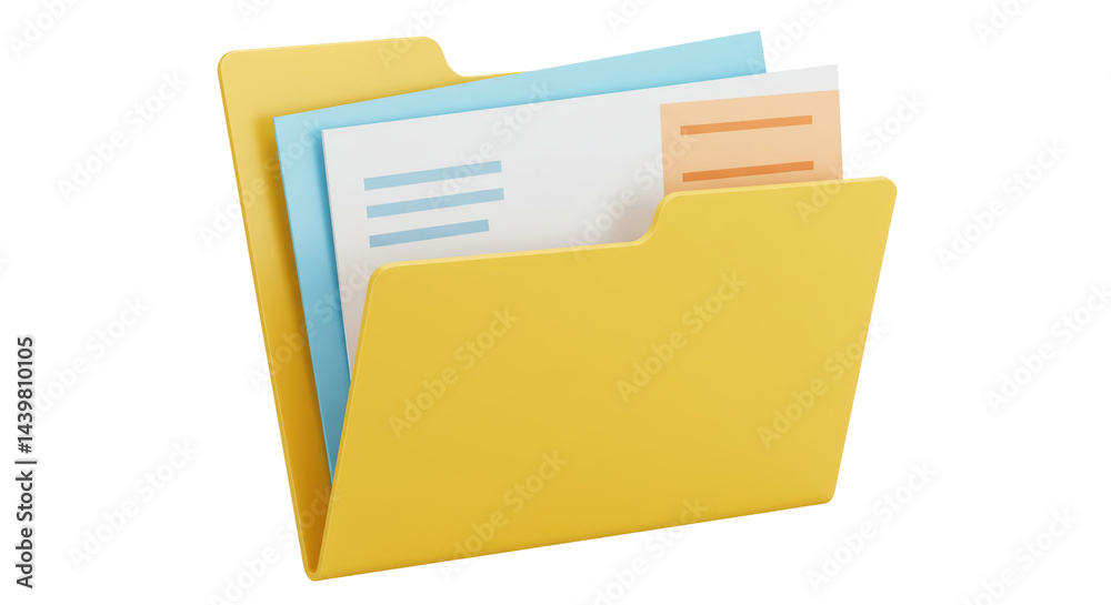 Isolated Yellow Folder with Documents Isolated Yellow Folder with Documents