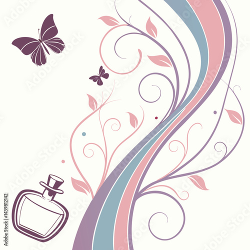 Abstract Perfume Splash Vector Background with Pastel Colors and Swirling Lines, Perfect for Cosmetic Advertisement Banners, Social Media Campaigns, and Website Headers.