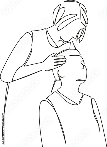 One continuous single drawing line art flat doodle spa, medicine, skin, beautician, beauty, woman, face. Isolated image hand draw contour on a white background, hand drawn, not AI