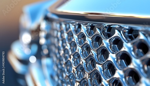 Close up of a chrome automobile grille in detail