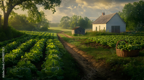 Serene Sunrise over a Cabbage Farm