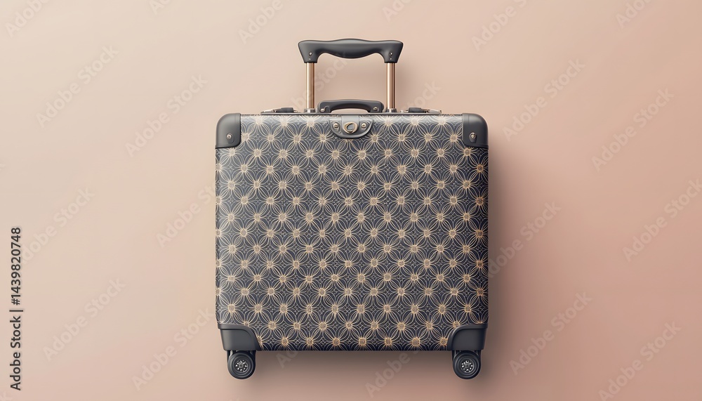 A decorative rolling suitcase with pattern on a smooth background