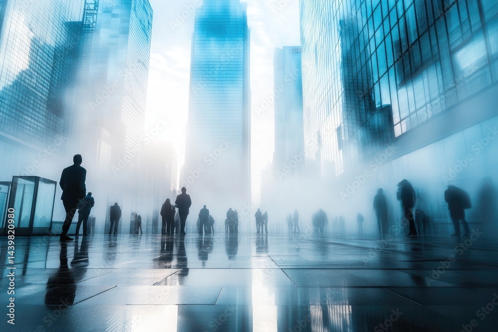 Cityscape at dawn, fog Cityscape at dawn, fog