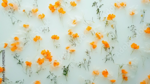 Obraz na płótnie Vibrant orange flowers are artfully arranged against a clean white background, showcasing their beauty and simplicity w salonie
