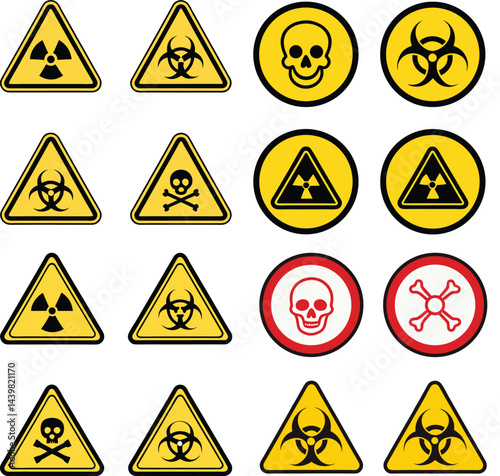Danger Warning Sign Icon Bundle – Poison, Toxic, Biohazard, Chemical Hazard Vector Set

