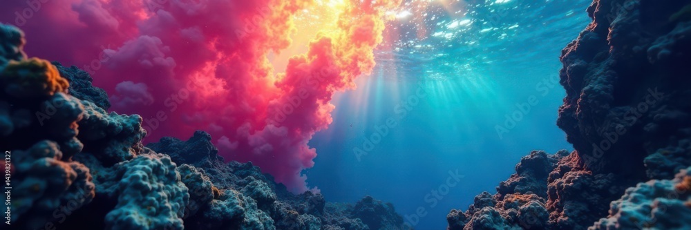 Naklejka premium Intense color bursts underwater, forming unique patterns , photography, abstract, color explosion