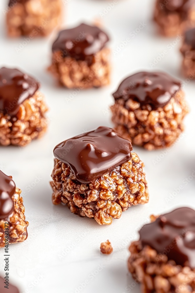 Crunchy pork rind clusters coated in glossy dark chocolate are beautifully arranged on a bright marble countertop, inviting keto-friendly indulgence