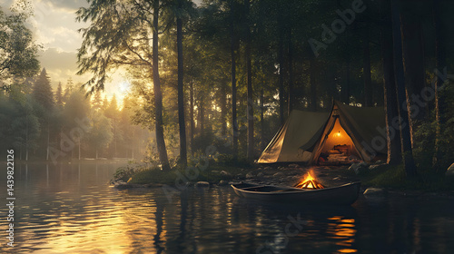 Camping by the Lake at Sunset: A Serene Forest Escape