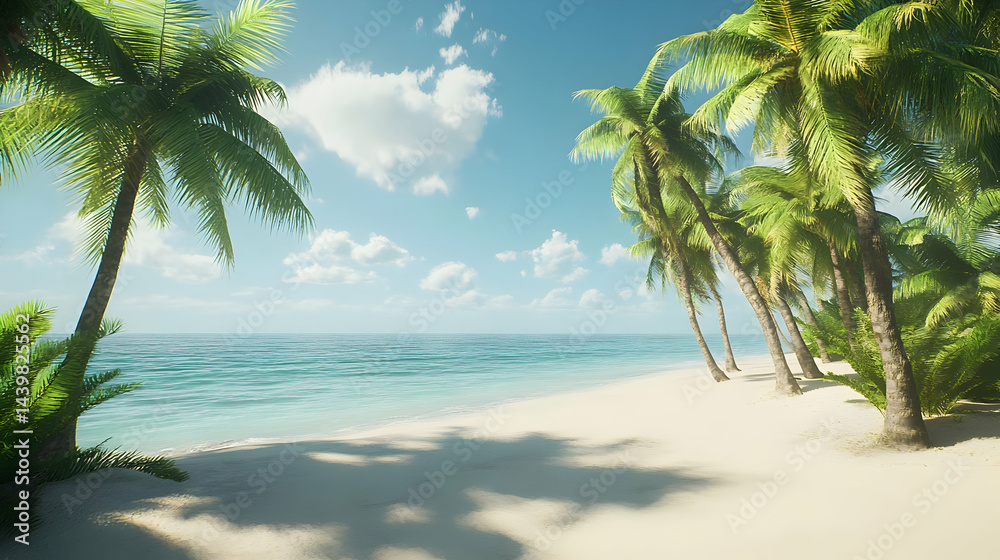 Obraz premium Serene Tropical Beach: Palm Trees White Sand and Azure Waters